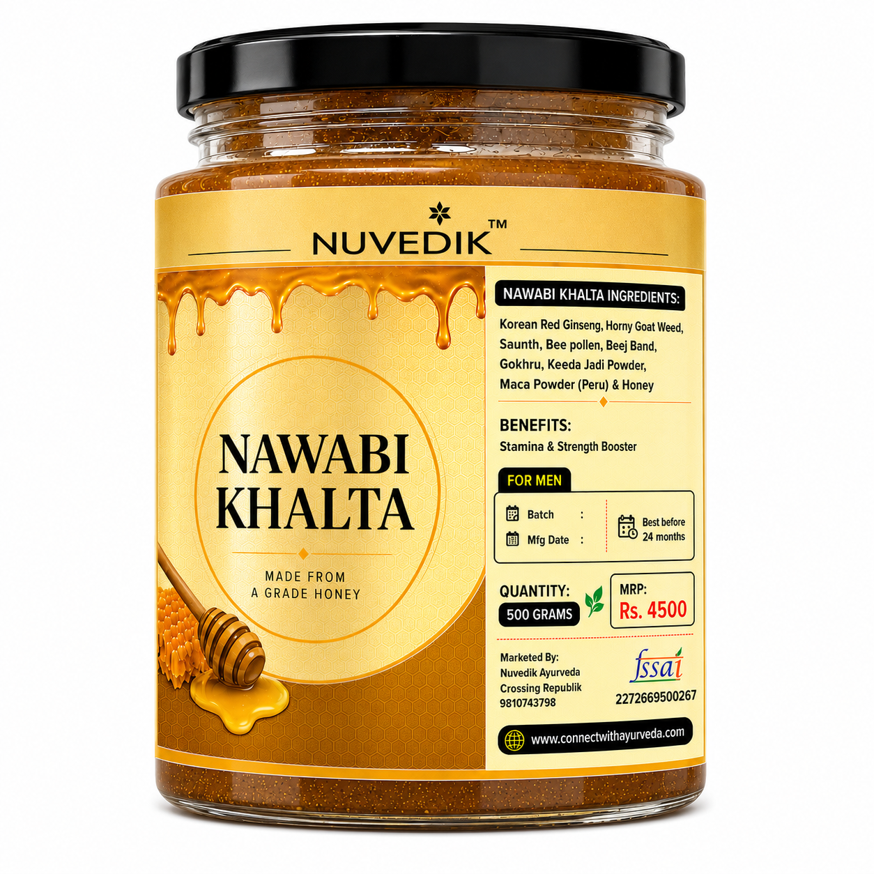 Nuvedik Nawabi Khalta Korean Ginseng Honey Blend for Men (500g)