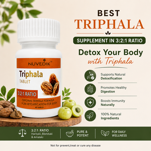 Nuvedik Triphala 3:2:1 ratio ingredient panel