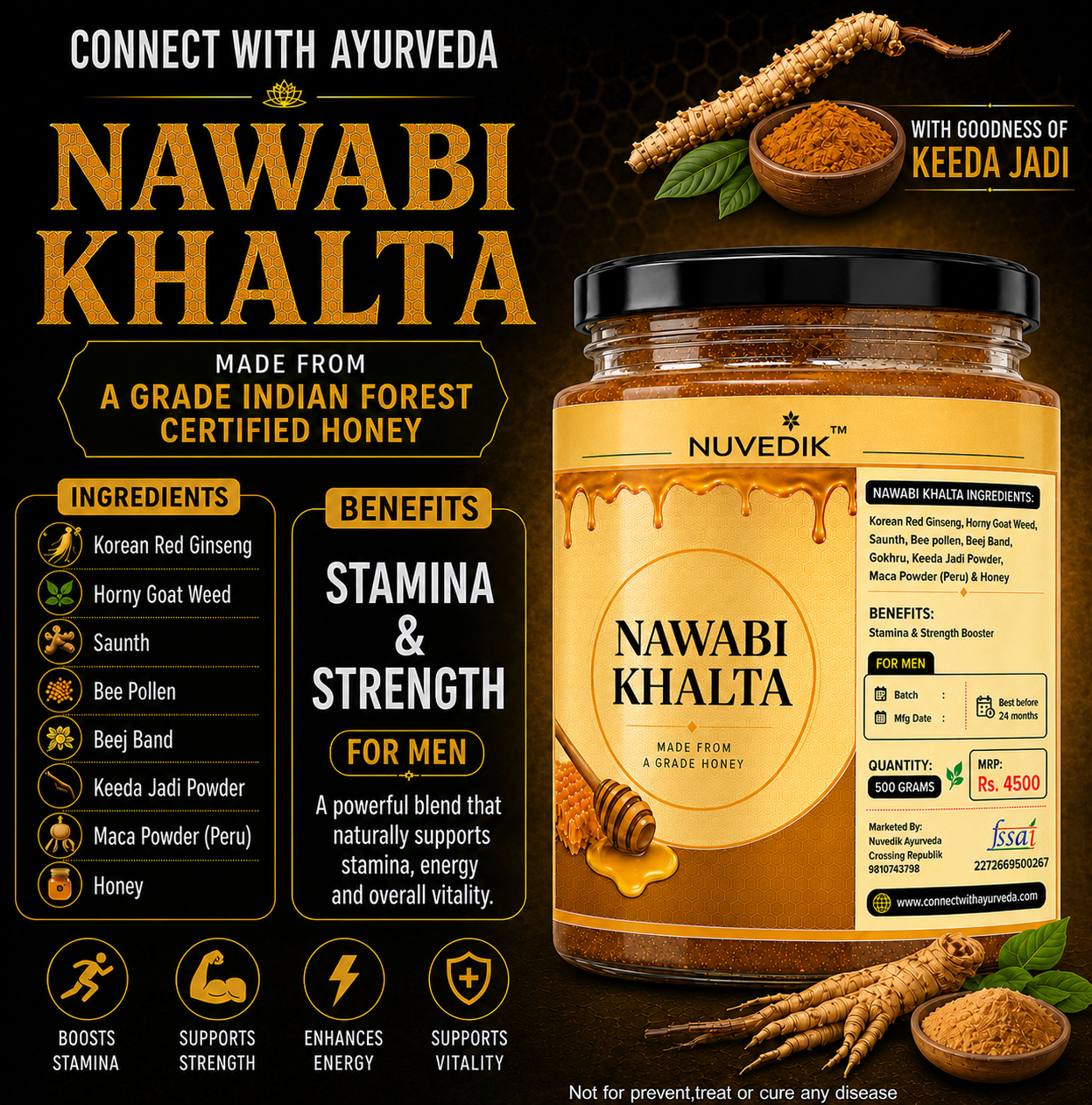Nuvedik Nawabi Khalta Korean Ginseng Honey Blend for Men (500g)