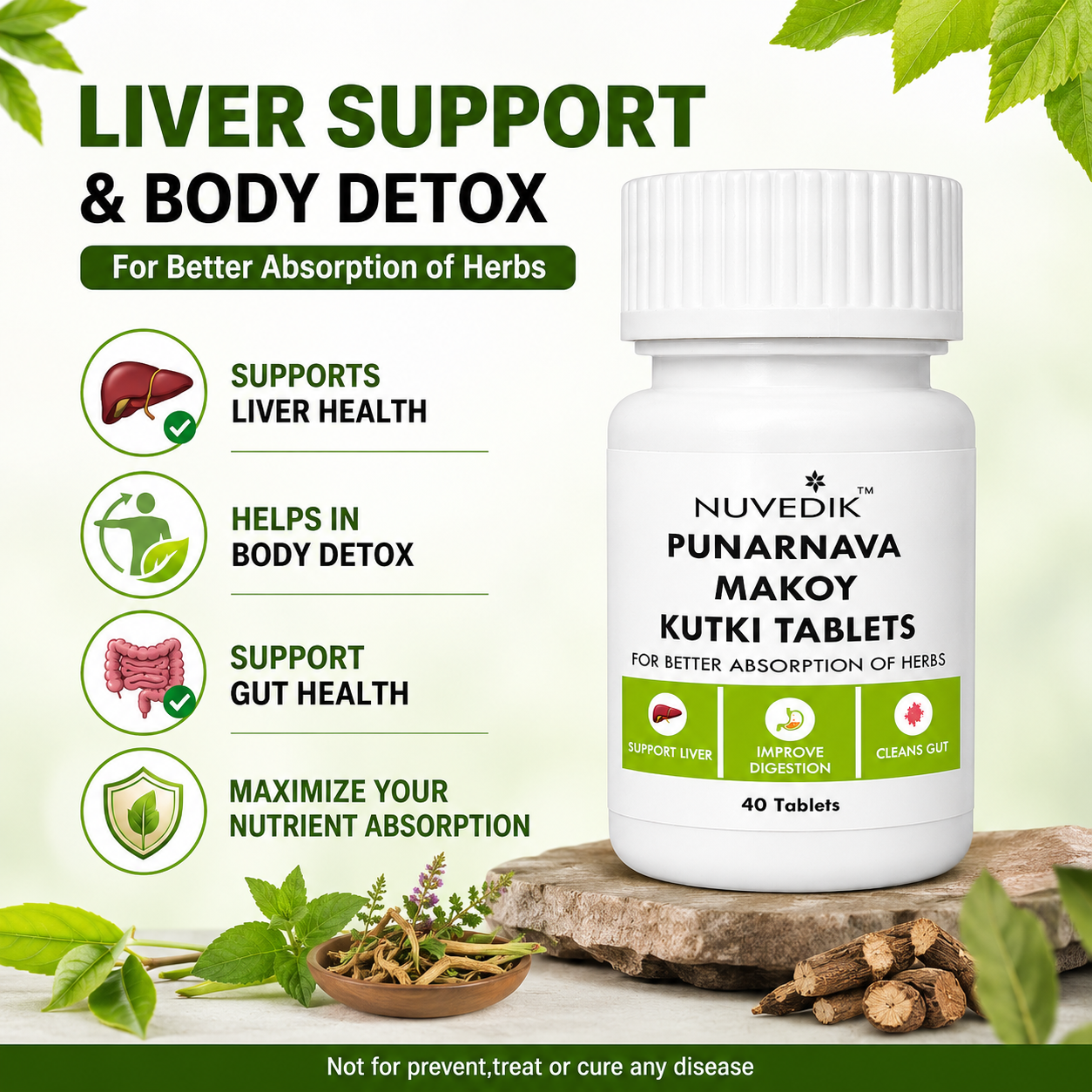 Nuvedik Punarnava Makoy Kutki Traditional Ayurvedic Tablets